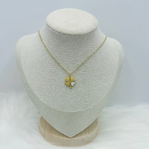 Pink & White Heart Four-Leaf Clover Pendant Necklace in Gold Bundle - Picture 9 of 9